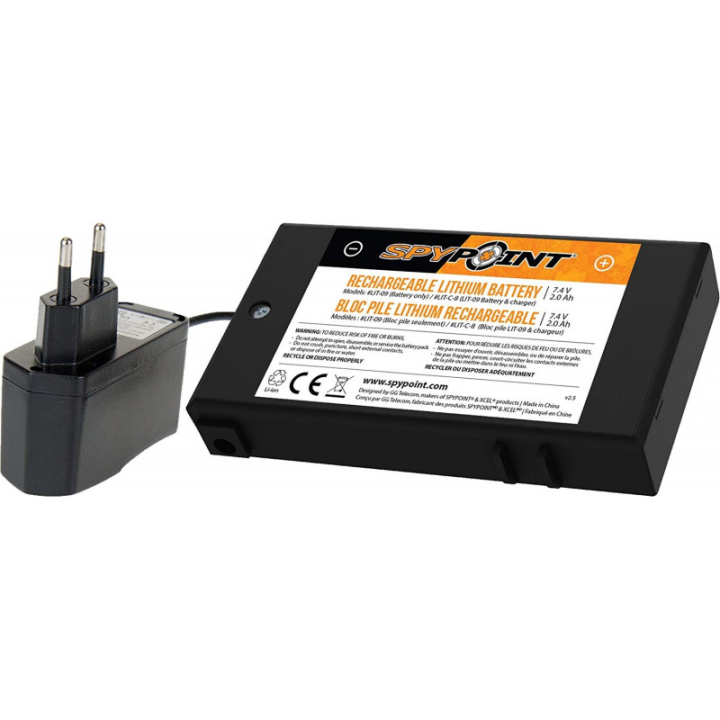 SPYPOINT Bloc pile lithium 7,4V 2000mAh avec chargeur AC
