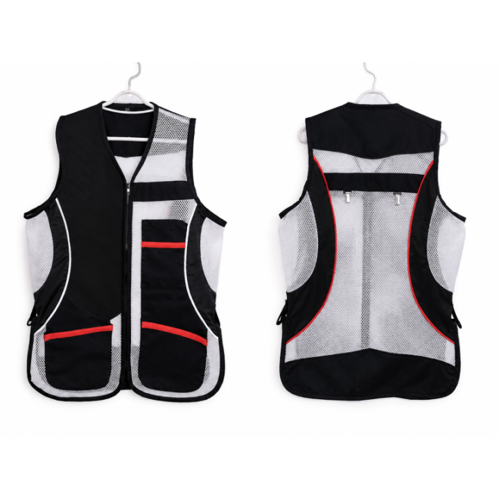 Gilet ball trap noir, blanc et rouge