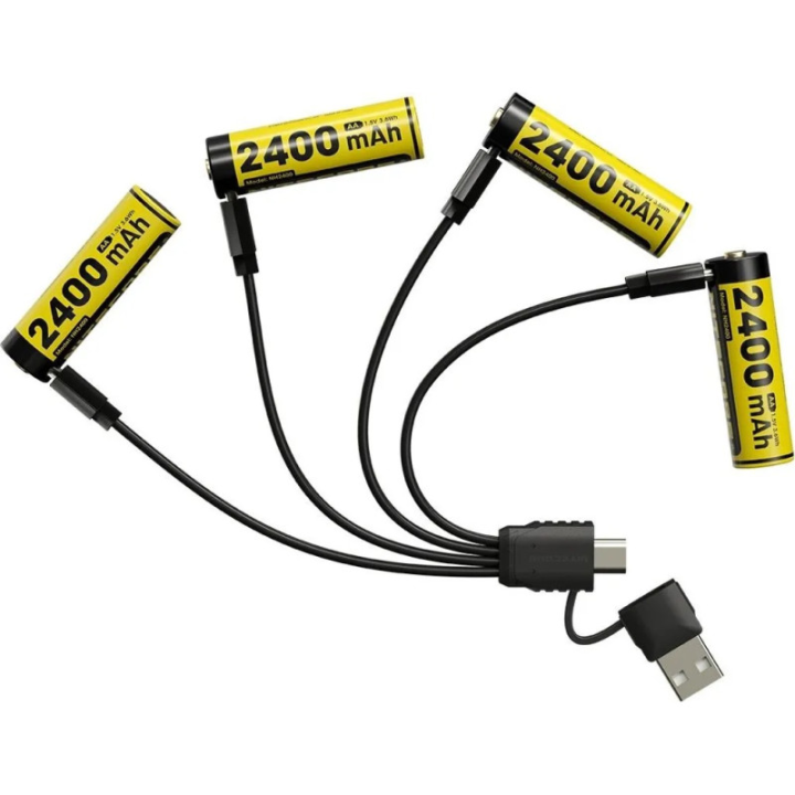 Pack 4 piles AA rechargeables Nitecore NH2400 USB-C